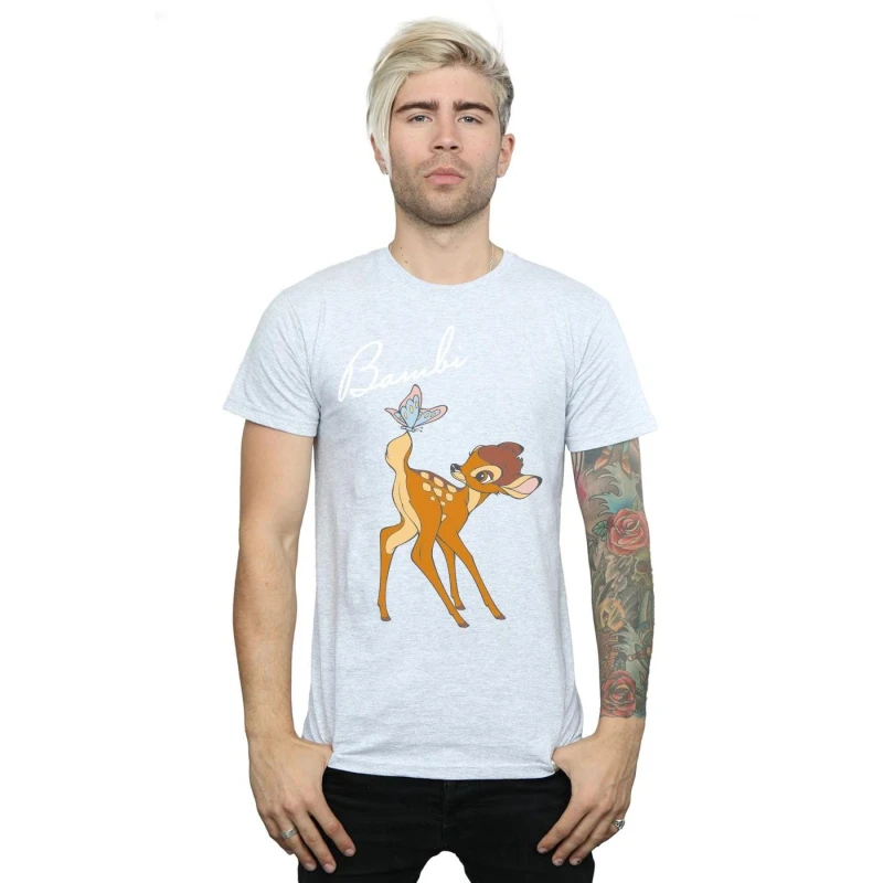 Image of Disney Men Bambi Butterfly Tail T-Shirt in Grey Size: Small Grey S Male 5059568793003