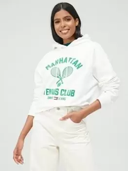 Image of Tommy Jeans Relaxed Tennis Club Hoodie - White Size M Women