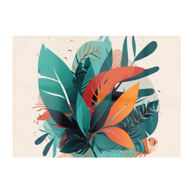 Image of Warren Reed Designer Green Orange Tropical Leaves Glass Chopping Board