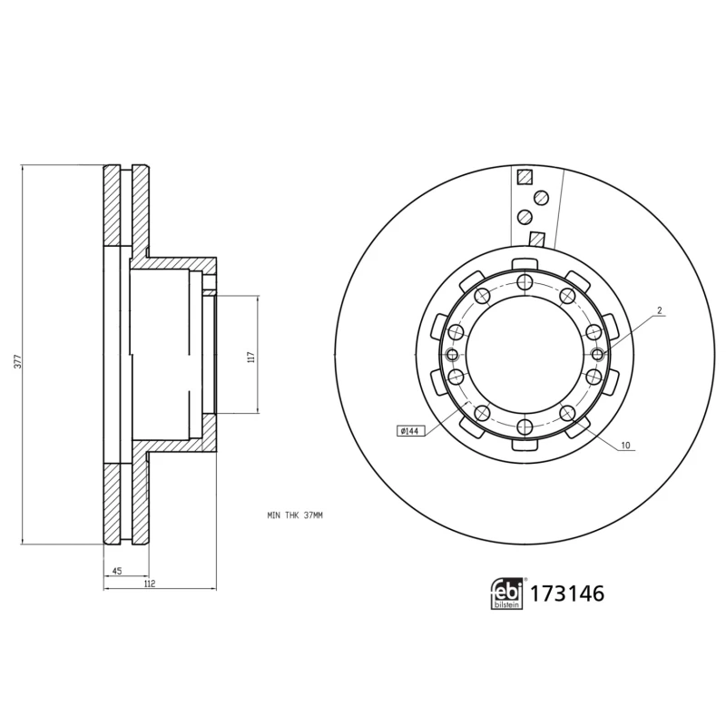 Image of FEBI BILSTEIN 173146 Brake disc Front Axle, Vented Brake Disc (82)