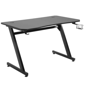 Image of HOMCOM Gaming Desk Steel Frame with Cup Headphone Holder Adjustable Feet Cable Organiser Home Office Computer Table Black AOSOM UK