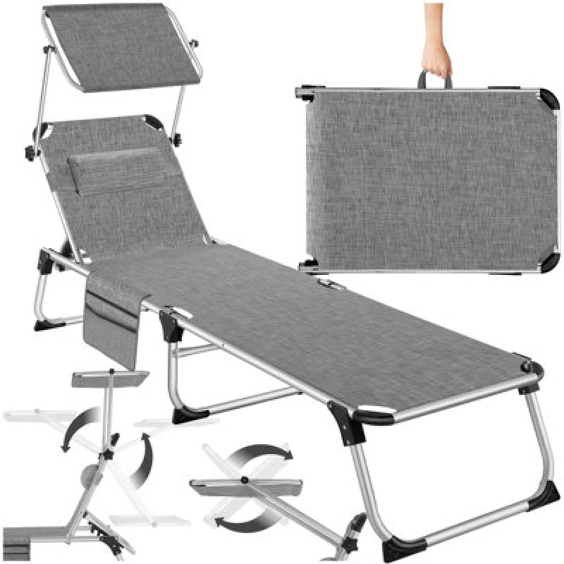 Image of Tectake 1 Sun Lounger Aurelie - Foldable With Headrest, 6 Position Backrest - Mottled Grey
