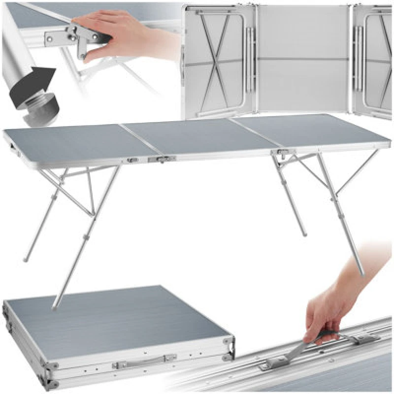 Image of Tectake 1 Folding Table Jumbo - Foldable, Aluminium Frame And Mdf Boards - Silver