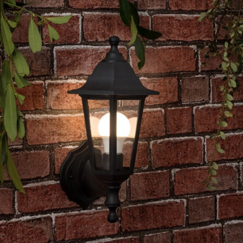 Image of Valuelights Mayfair Pair Of - Black Outdoor Security Ip44 Rated Wall Light Lanterns - Complete With 6W LED Gls Bulbs In Warm White