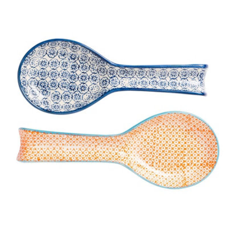 Image of Nicola Spring Hand-Printed Kitchen Spoon Rests - 26.5cm - Pack of 2 Multi
