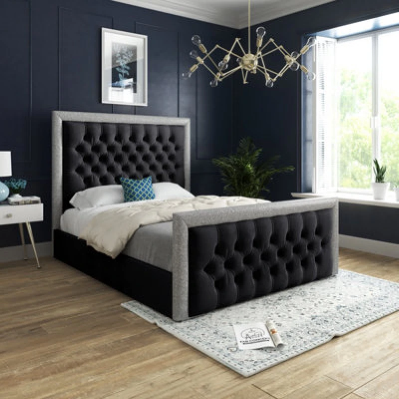 Image of Ds Living Cheltenham Glitter And Black Velvet Upholstered Bed Frame 3ft