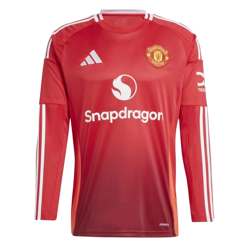 Image of adidas Manchester United Home Long Sleeve Shirt 2024 2025 Adults - Red Red 2XL