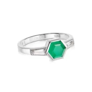 Image of Rings 925 Sterling Silver Beloved Green Onyx Hexagon Ring Sterling Silver