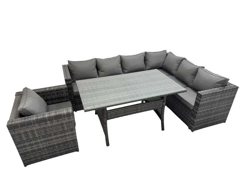 Image of Fimous 7 Seater Patio Dining Corner Sofa Sets with Chair Dark Grey Mixed Dark Grey Unisex