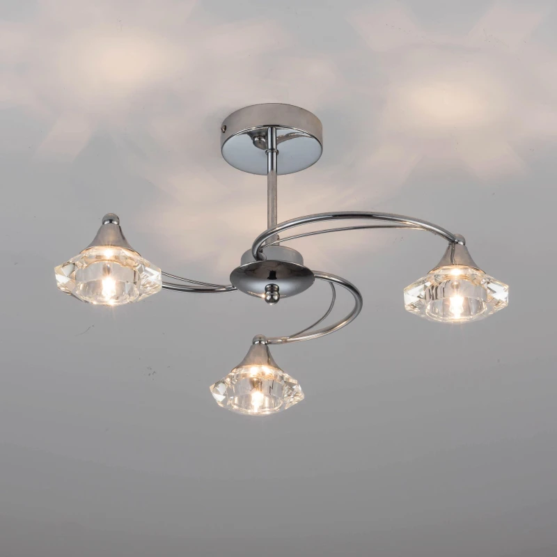 Image of Harper Living Polished Chrome Spiral 3 Light Semi Flush Ceiling Light in Silver Silver Unisex