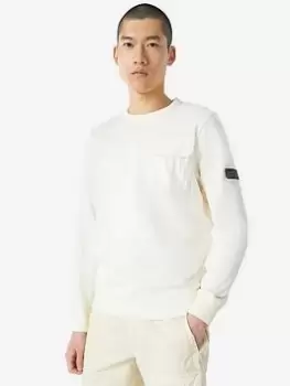 Image of Barbour International Banks Arm Badge Crew Neck Sweatshirt - White, Size 2XL, Men