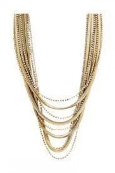 image of Mood Gold Plated Multirow Diamante and Chain Necklace