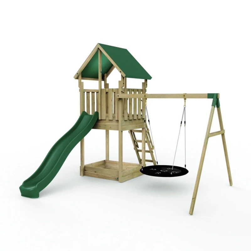 Image of Rebo Wooden Climbing Frame with Play Tower and Slide - M1 Charnwood Brown