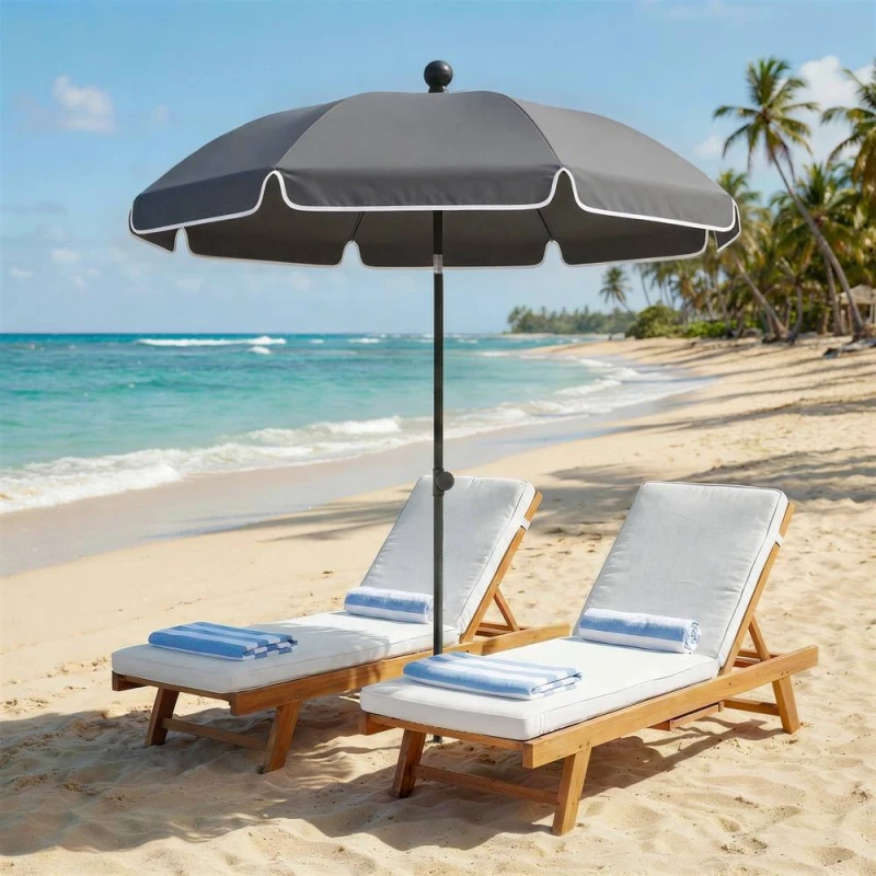 Image of OUTSUNNY 1.8 m Beach Umbrella Parasol with Sand Anchor, Tilt, Dark Grey Dark Grey Unisex