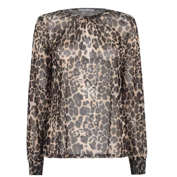 image of Linea Linea Printed Mesh Top with Shirring Cuff Detail - Animal Print