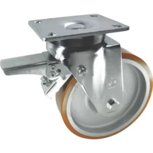 Image of Braked Swivel Plate 100MM Polyurethane Tyre