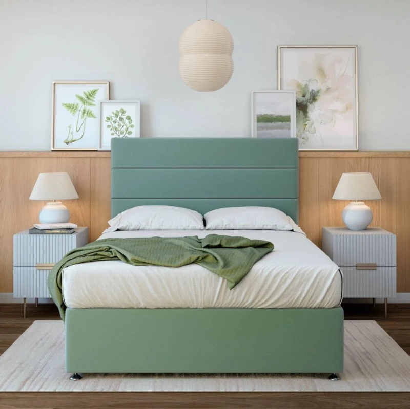 Image of Bedmaster Bedmaster Memory Maestro Memory Foam Plush Velvet Divan Set And Headboard in Duck Egg Blue Size: King Duck Egg Blue King Unisex 9507521168