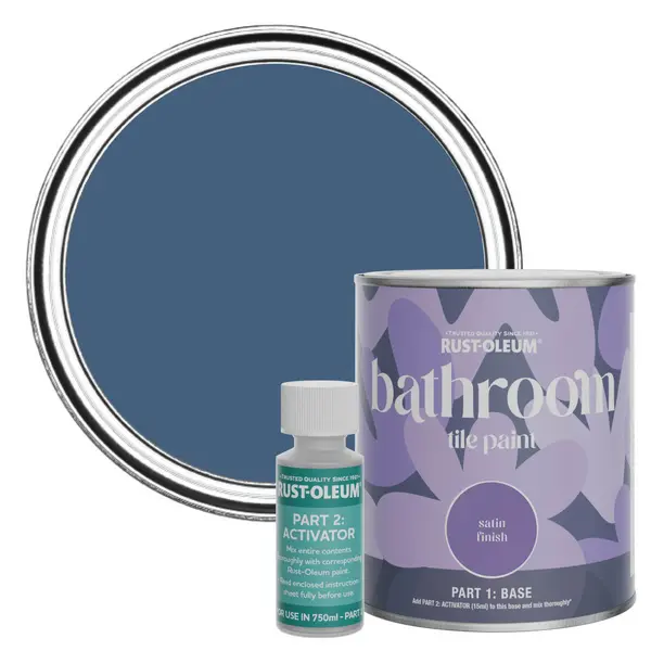 Image of Rust-Oleum Bathroom Tile Paint, Satin Finish - Ink Blue 750ml -