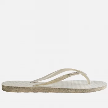 Image of Havaianas Womens Slim Sparkle Flip Flops - White - UK 6/UK 7