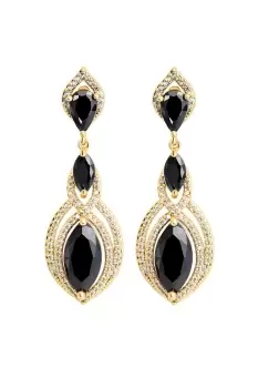 image of Gold Plate Cubic Zirconia And Black Marquisse Statement Earrings