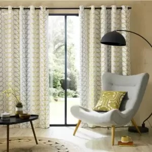 image of Orla Kiely Trio Stem Lined Curtains, 117 x 183cm, Ochre