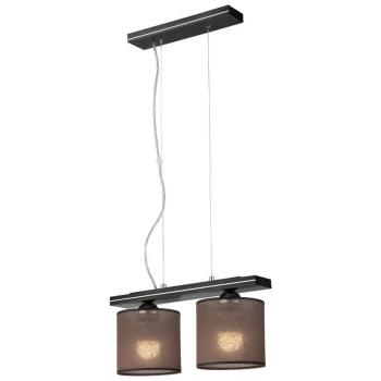 image of Lamkur Lighting - Sofia Bar Pendant Ceiling Light With Fabric Shade, Wenge, 2x E27