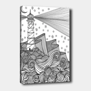 Image of MANDALA105 White Black Decorative Canvas Painting