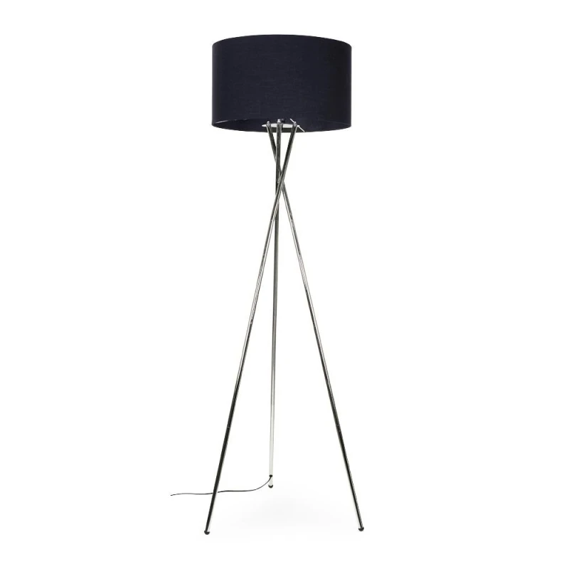 Image of ValueLights ValueLights Camden Brushed Chrome Tripod Floor Lamp with Drum Lamp Shade and Bulb in Dark Navy Dark Navy One Size Unisex 5055759992910