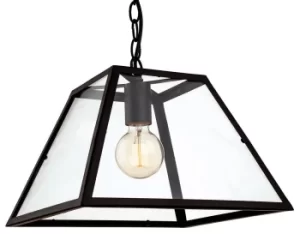 Kew 1 Light Ceiling Pendant Black, Clear Glass, E27