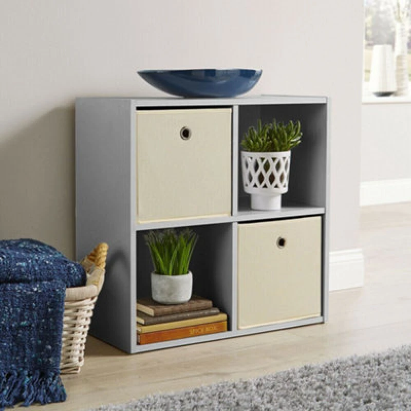 Image of Home Source Cube 2X2 Storage Shelf Unit Grey
