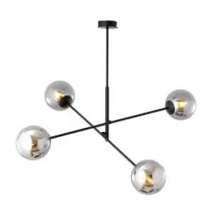 Image of Linear Black Multi Arm Pendant Ceiling Light with Graphite Glass Shades, 4x E14