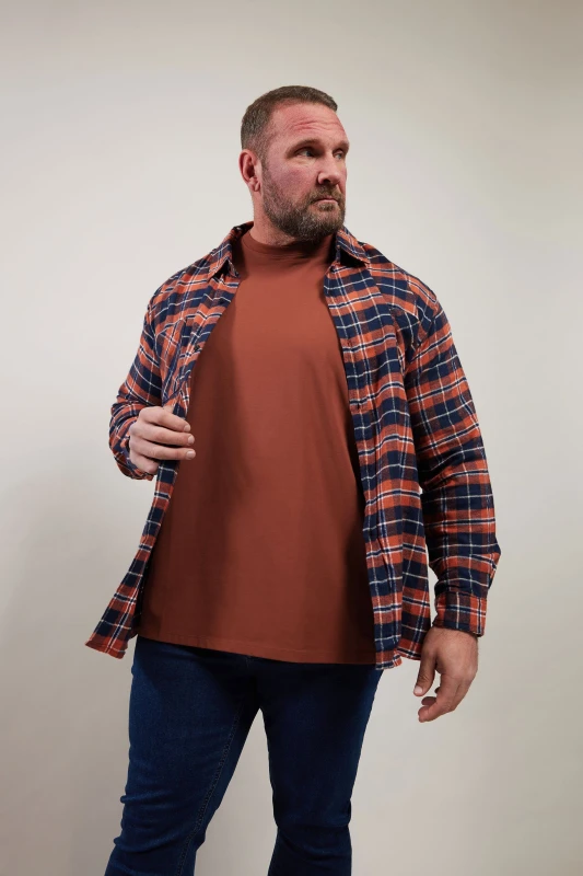 Image of BadRhino BadRhino Men Check Print Long Sleeve Flannel Shirt in Orange Size: 2X-large Orange XXL Male 5063111540198