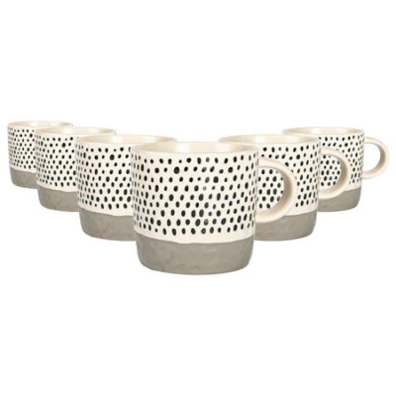 Image of Nicola Spring Ceramic Dipped Dots Coffee Mugs - 385Ml - Grey - Pack Of 6