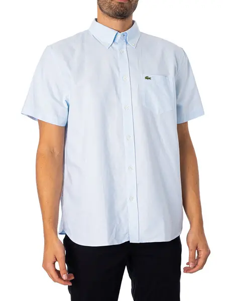 image of Lacoste Regular Logo Short Sleeved Shirt Light Blue L