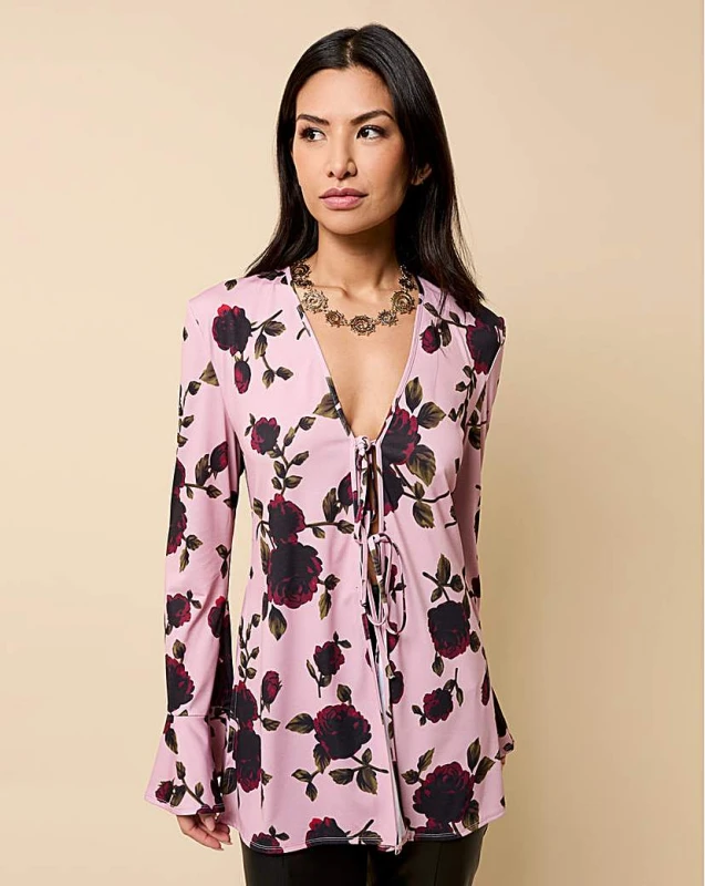 Image of Little Mistress Little Mistress Tie Detail Shirt Multi - Little Mistress - Size: 14 Multi Female 14 RF78604
