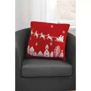 Image of Knitted Father Christmas and Sleigh Cushion