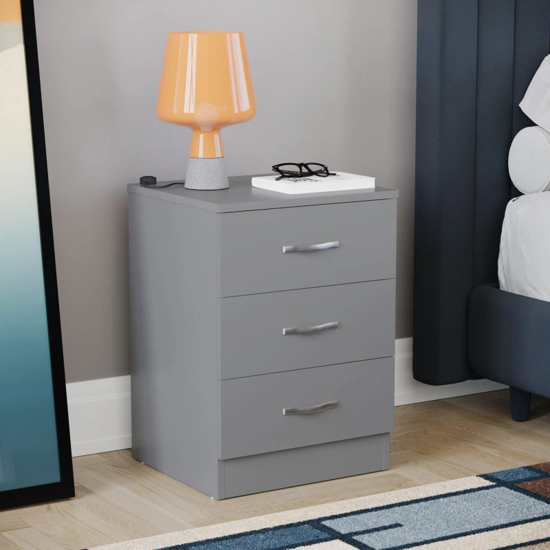 Image of Lassic Vida Designs Riano 3 Drawer Bedside Chest Grey unisex 3 Drawer