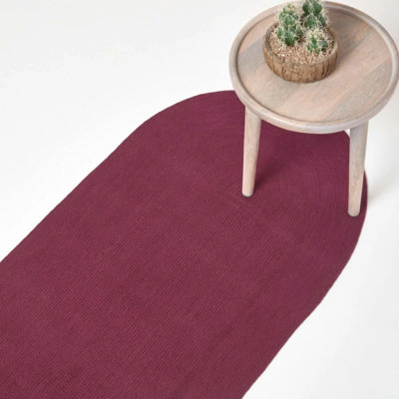 Image of Homescapes Plum Handmade Woven Braided Oval Hallway Rug, 66 X 200 Cm