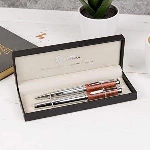 Image of Stratton Rollerball & Ballpoint Pen Set - Wood & Chrome