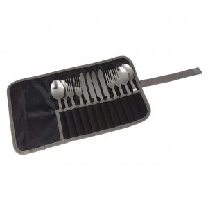Image of 4 Person Camping Cutlery Set Stainless Steel Black Seal Grey