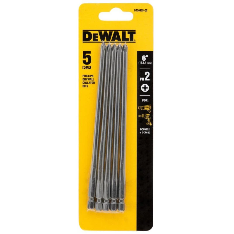 Image of DEWALT Phillips Drywall Screwdriver Bits for DCF6202 Attachment PH2 153mm Pack of 5 DT20425