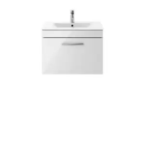 image of Nuie Athena 600 Wall Hung Single Drawer Vanity & Minimalist Basin - Gloss Grey Mist