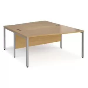 Image of Office Desk 2 Person Wave Desk 1600mm Oak Tops With Silver Frames Maestro 25