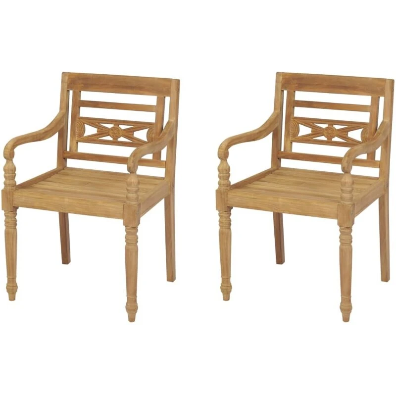 Image of vidaXL 2x Teak Batavia Garden Chairs 55x51.5x84cm Patio Dining Furniture Seat