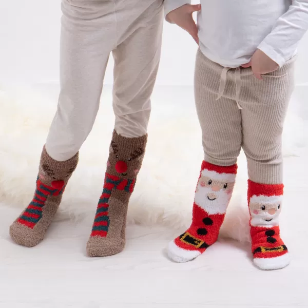 image of totes Toasties Kids Super Soft Reindeer and Santa Slipper Socks MultiColoured