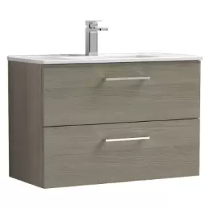 image of Arno Solace Oak 800mm Wall Hung 2 Drawer Vanity Unit with 18mm Profile Basin - ARN2526B - Solace Oak - Nuie