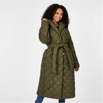 Image of Biba BIBA Quilted Puffer Longline Coat - Green