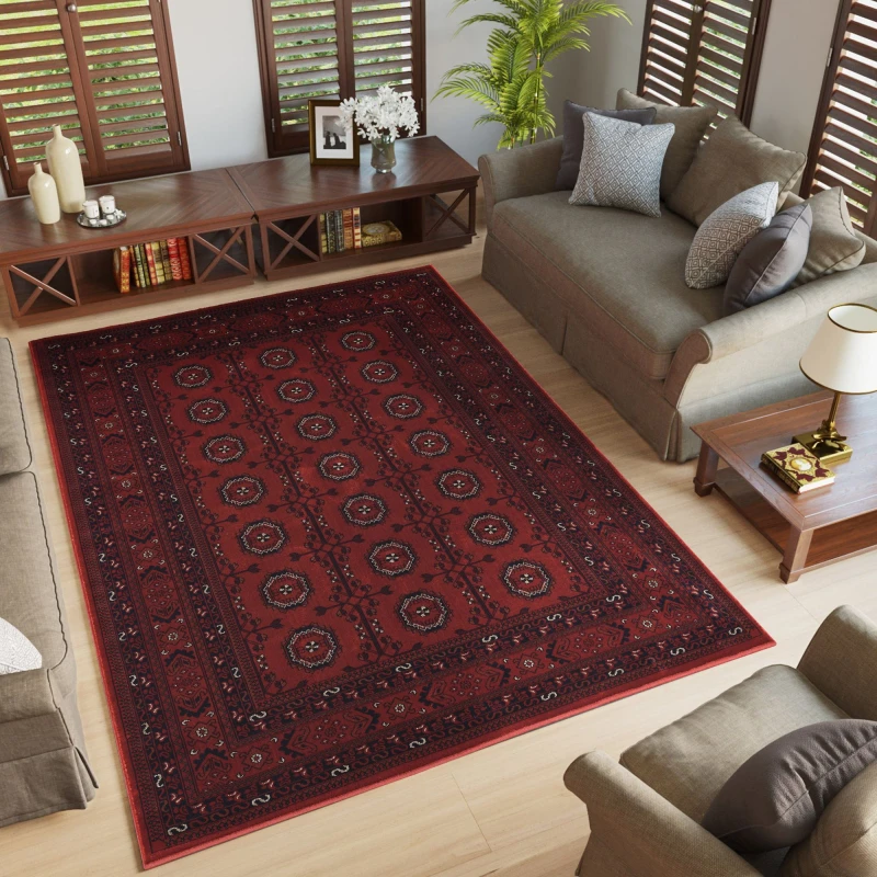 Image of Yasmin Traditional Bukhara Indoor Area Rug Classic Oriental Style Red 200X290 Cm