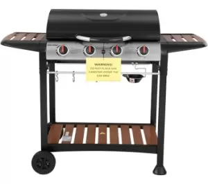 image of GEORGE FOREMAN GFGBBQ4BW 4 Burner Grill Gas BBQ - Black & Wood Effect