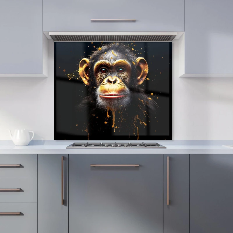 Image of Warren Reed - Designer Splashart Cheeky Chimp Face Kitchen Splashback in Orange Size: 600mm x 750mm Orange Unisex 600mm x 750mm